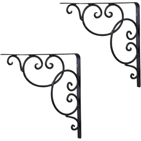 Support d'étagère triangulaire européen en fer forgé, fixation murale, noir, 20 cm, lot de 2 - AquaForge (1/5)