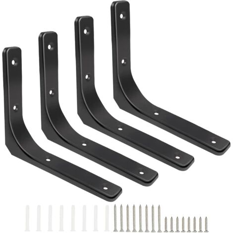 Supports muraux pour étagères, lot de 4 pièces en métal finition noir brillant, 150 mm x 200 mm, pour la suspension de meubles - AquaForge (1/5)