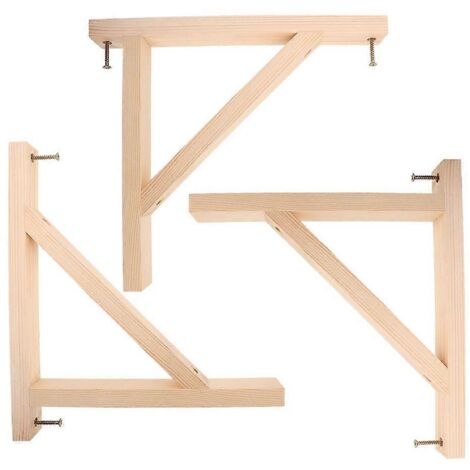 Ensemble de 3 supports muraux triangulaires en bois pour étagères, rangement et présentation, couleur ivoire - AquaForge (1/5)