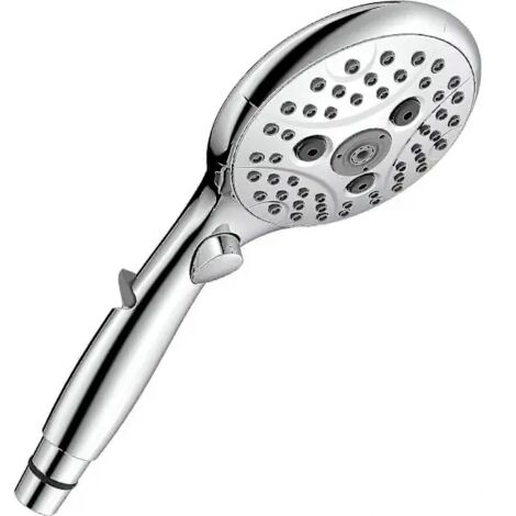 Douchette avec bouton d'arrêt d'eau, débit de 7,3 l/min, 6 jets, interrupteur marche/arrêt, fonction d'économie d'eau universelle, finition chromée - AquaForge (1/4)