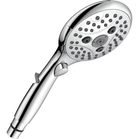 Douchette avec bouton d'arrêt d'eau, débit de 7,3 l/min, 6 jets, interrupteur marche/arrêt, fonction d'économie d'eau universelle, finition chromée - AquaForge (1/5)