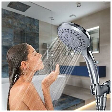 Pommeau de douche haute pression avec flexible chromé de 1,5 m, jet puissant et 5 modes de jet, idéal pour économiser l'eau, parfait pour les adultes, c-AquaForge (1/5)