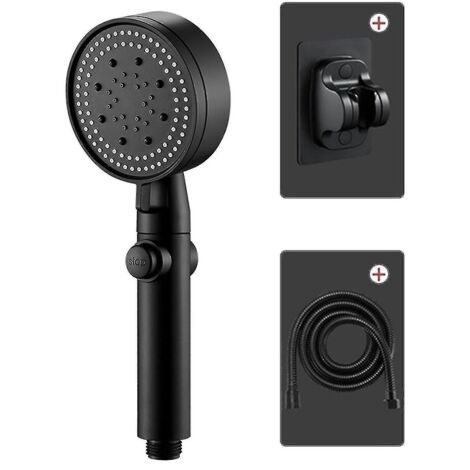 Pommeau de douche multifonctionnel haute pression à 5 jets, douchette, bouton marche/arrêt, noir. - AquaForge (1/5)