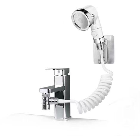 Pommeau de douche pour lavabo Modes avec flexible télescopique de 2 m et support, inverseur 3 voies M22-24 G1/2-AquaForge (1/4)