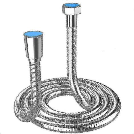 Flexible de douche extra-long de 5 m en acier inoxydable avec raccord en laiton massif, universel, résistant aux fissures, finition AquaForge. (1/5)