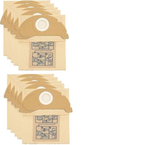 Lot de 10 sacs filtrants en papier de rechange compatibles avec les aspirateurs eau et poussière Kärcher A2004/wd2250/mv2-AquaForge (1/3)