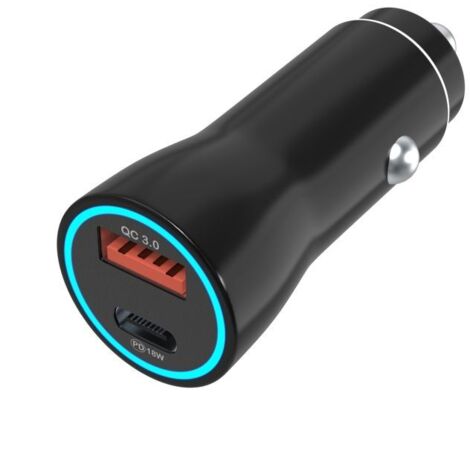 Chargeur Voiture Rapide - Phonillico® - iPhone 16/16 Plus/16 Pro/16 Pro Max - 18W - USB - USB-C - AquaForge (1/4)