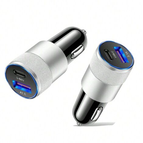Chargeur de voiture USB-C rapide (1 unité), adaptateur allume-cigare USB-C 3.0 PD, 2 ports, 3,1 A, prise allume-cigare USB Type-C - AquaForge (1/5)