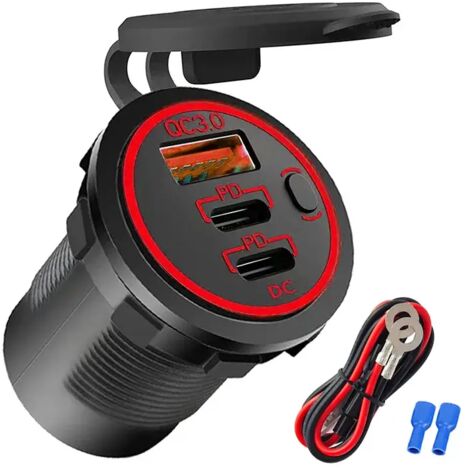 Chargeur mural USB 12 V 58 W avec deux ports USB-C PD et charge rapide 3.0, chargeur USB étanche avec interrupteur marche/arrêt - AquaForge (1/5)
