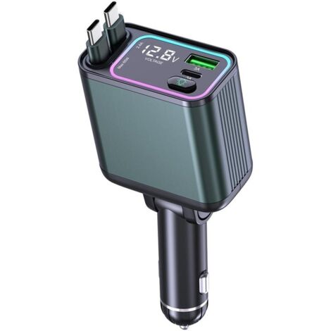 Chargeur de voiture avec adaptateur de charge rapide et deux câbles rétractables de type C GC08A-AquaForge (1/5)
