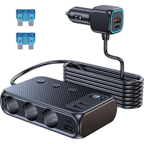 Adaptateur répartiteur allume-cigare modèle 2025, chargeur USB 9 en 1 pour allume-cigare avec 3 sorties USB-C et contrôle du volume. - AquaForge (1/5)