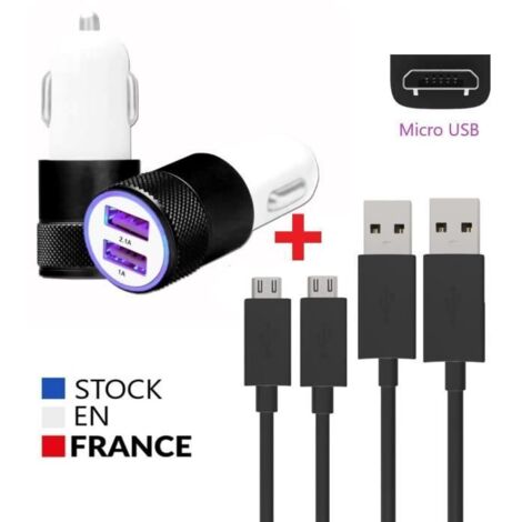 Pack chargeur de voiture - PH26 - Realme 3 - Chargement ultra-rapide x2 - 2 câbles micro USB - Noir - AquaForge (1/4)