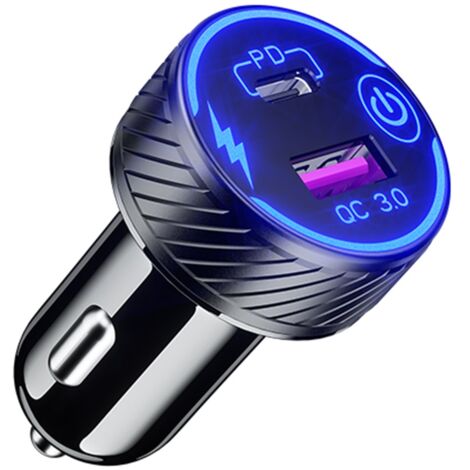 Chargeur de voiture rapide 12 V-24 V avec USB-C et Quick Charge 3.0, deux ports USB pour téléphones portables, GPS, tablettes, enregistreurs vidéo numériques et autres appareils - AquaForge (1/5)