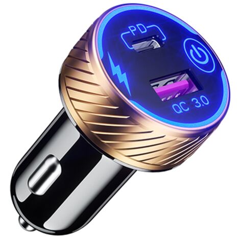 Chargeur de voiture rapide 12 V-24 V avec USB-C et Quick Charge 3.0, deux ports USB pour téléphones portables, GPS, tablettes, enregistreurs vidéo numériques et autres appareils - AquaForge (1/5)