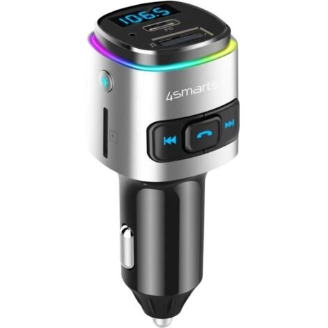 Émetteur FM Bluetooth avec chargeur de voiture USB et USB-C PD 18 W, 4smarts Noir - AquaForge (1/5)