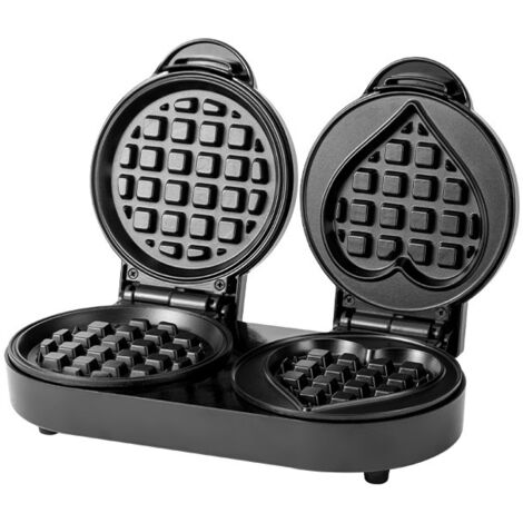 Mini gaufrier plat, deux formes, design compact, surface antiadhésive, facile à nettoyer, formes cœur et ronde. - AquaForge (1/5)