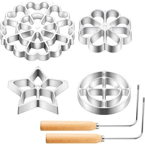 Ensemble de 6 moules en fer pour rosettes, moule à cupcakes avec poignée, kit pour la fabrication de tampons culinaires, gâteaux, gaufres en alliage d'aluminium (ma-AquaForge) (1/5)