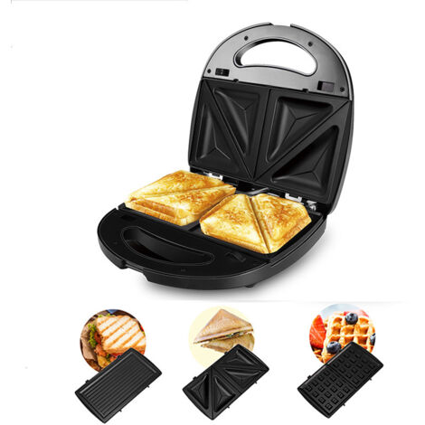 [Multifonction 3 en 1] (Gaufrier, grill, appareil à sandwichs, croque-monsieur, plaques antiadhésives amovibles, 750 W, acier AquaForge) (1/5)