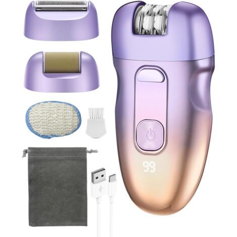 Épilateur électrique sans fil 3 en 1 avec têtes interchangeables, étanche IPX6, USB-C, LED, pour les jambes, les aisselles et le visage. - AquaForge (1/5)