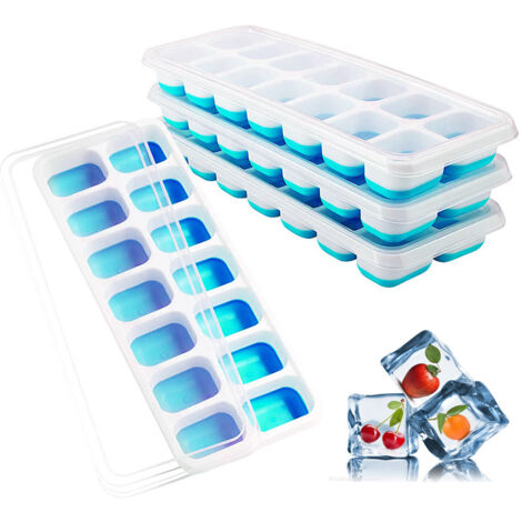Lot de 4 bacs à glaçons en silicone avec couvercles faciles à retirer, bleus. - AquaForge (1/5)