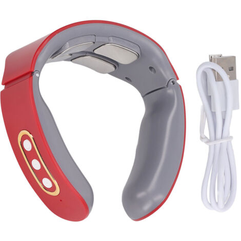 Masseur de nuque électrique avec fonction pulsée et chauffante, 6 modes, 9 niveaux, 4 électrodes, masseur cervical sans fil, rouge - AquaForge (1/5)