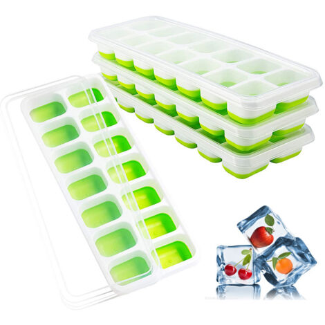 Lot de 4 bacs à glaçons en silicone avec couvercles faciles à retirer, verts. - AquaForge (1/5)