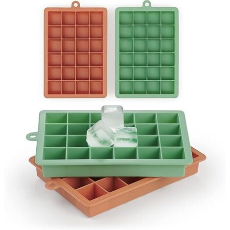 Bac à glaçons - 2 moules de 24 ou 48 glaçons, silicone, sans BPA, vert olive/rouge minéral - AquaForge (1/5)