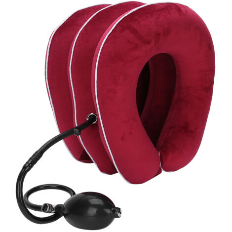 Collier cervical gonflable, support de traction pour la nuque, massage anti-douleur, étireur de cou en rose rouge - AquaForge (1/5)