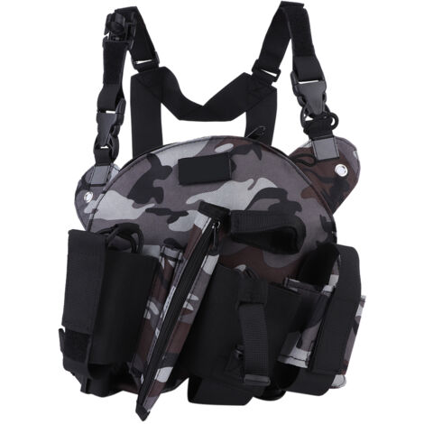 Ceinture radio avec étui de poitrine et poche avant pour talkie-walkie, gilet de transport, sac de transport, camouflage gris extérieur-AquaForge (1/5)