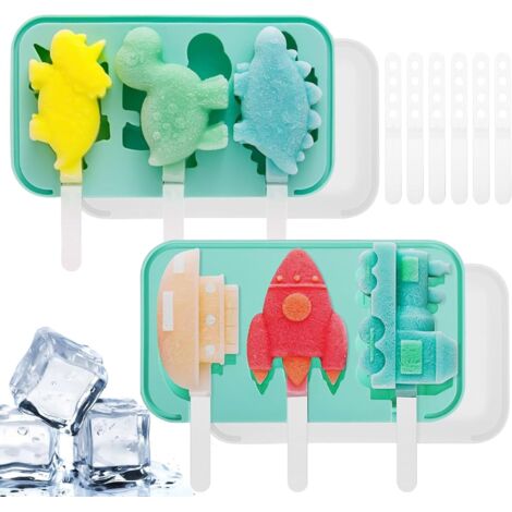 Lot de 2 moules à glace en silicone, réutilisables, sans BPA, avec couvercles étanches et 12 bâtonnets (Motifs animaux + M-AquaForge) (1/5)