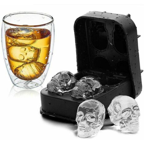 Moule à glaçons à têtes de mort, 4 cavités - Moule flexible en silicone 3D pour whisky, cocktails et jus, idéal pour Halloween et Noël. - AquaForge (1/5)
