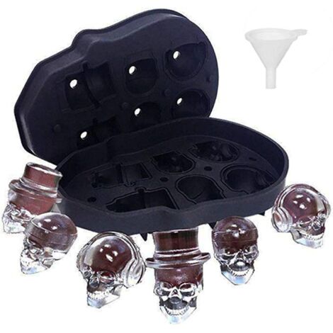 Bac à glaçons en silicone en forme de crâne, 3D avec mini-entonnoir, idéal pour le whisky, les cocktails et toutes les boissons (6 compartiments) - AquaForge (1/5)