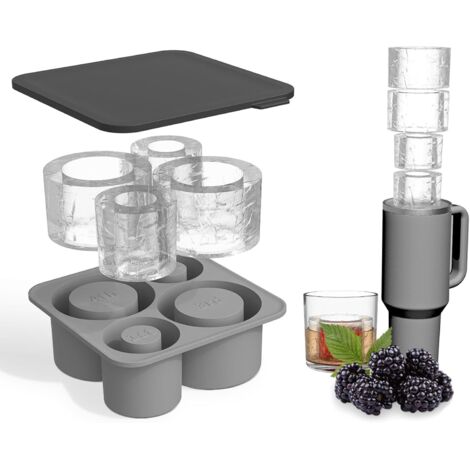 Bac à glaçons en silicone avec couvercle pour tasse Stanley, cylindrique, compatible congélateur, sans BPA, compatible lave-vaisselle (gris) - AquaForge (1/5)