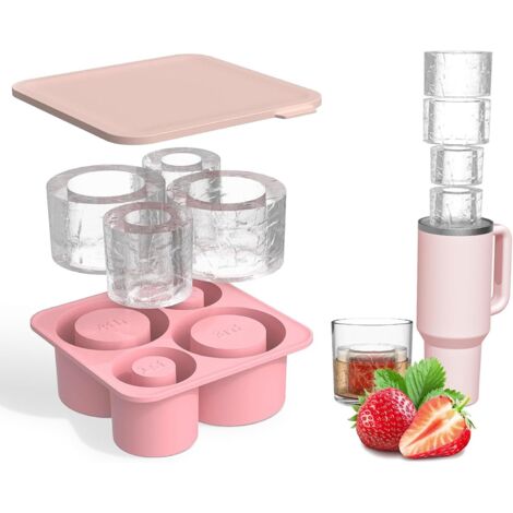Bac à glaçons en silicone Stanley avec couvercle pour tasses, cylindrique, compatible congélateur, sans BPA, compatible lave-vaisselle (rose) - AquaForge (1/5)