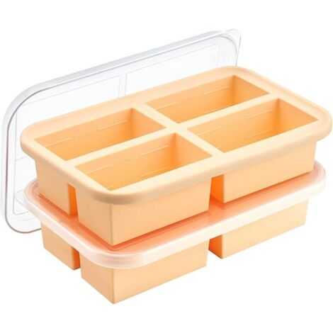 Bac à glaçons extra large en silicone avec couvercle, pour congélateur, capacité 4 portions (1 tasse), idéal pour les soupes et la préparation des repas, R-AquaForge