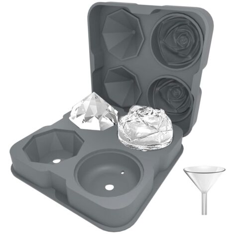 Bac à glaçons en silicone pour glaçons de 6,35 cm (2,5 pouces), avec 2 trous et forme de diamant (gris) - AquaForge (1/5)