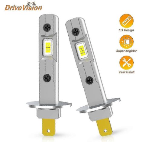 2 ampoules LED H1 pour phares de voiture, format mini, sans fil et sans ventilateur, puces CSP, 13 000 lm, blanc 4 300 K (blanc chaud) - AquaForge (1/4)