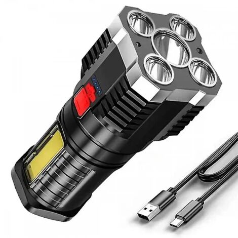 Lampe torche LED rechargeable ultra-puissante et ultra-lumineuse, avec éclairage latéral et 5 LED pour une utilisation en extérieur. - AquaForge (1/4)