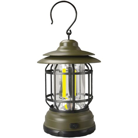 Lanterne de camping LED, lampe de tente suspendue, style rétro, portable, vert militaire. - AquaForge (1/5)