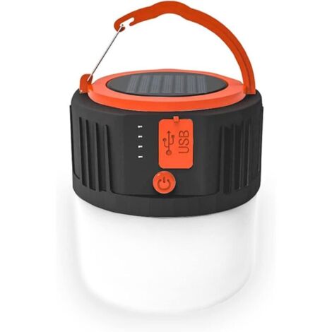Lanterne de camping LED rechargeable, étanche et portable, alimentée par énergie solaire et dotée d'un port USB - 5 modes d'éclairage. Idéale pour le bar AquaForge. (1/4)