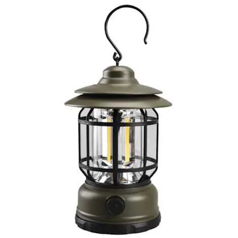 Lampe de camping LED, suspendue à la tente, style rétro portable, vert militaire, rechargeable. - AquaForge (1/5)