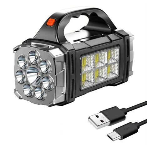 Lampe torche d'urgence portable LED + COB avec cellule solaire rechargeable puissante via USB pour le camping, batterie externe (Powerbank) - AquaForge (1/5)