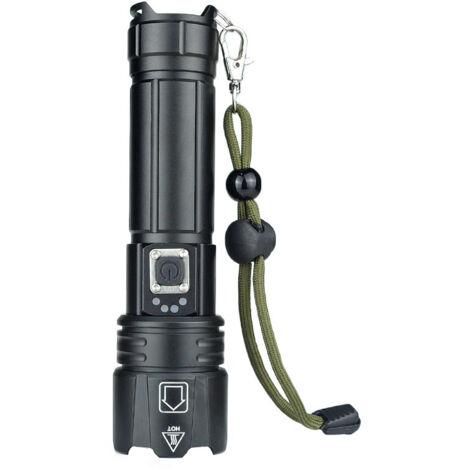 Lampe torche haute puissance P70, rechargeable par USB, avec zoom, ultra-lumineuse, longue portée et corps en alliage d'aluminium. - AquaForge (1/5)