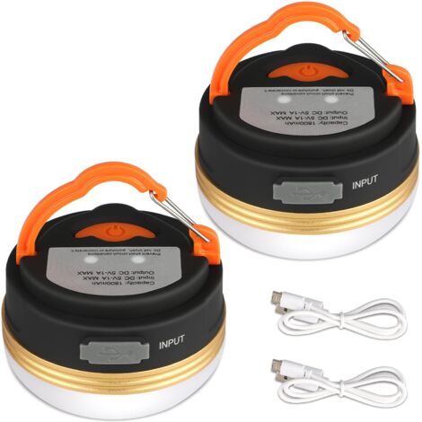 Lanterne de camping [Lot de 2] Lampes de tente, batterie rechargeable, résistantes à l'eau, base magnétique, 3 modes d'éclairage et Cab-AquaForge (1/5)