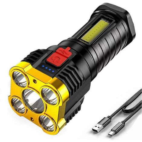 Lampe torche puissante à 4 LED, rechargeable par USB, 500 lm COB, idéale pour le camping, la randonnée et la pêche. - AquaForge (1/5)
