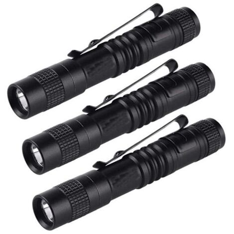 Lampe torche ultra-compacte de type stylo, mini, piles AAA, LED XPE-R3, avec clip ceinture et lot de 3. - AquaForge (1/5)