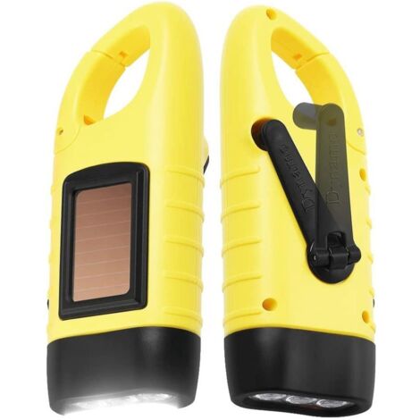 Lampe torche de survie avec dynamo, à énergie solaire, repensée pour les situations d'urgence en extérieur, lampe de camping portable avec mousqueton et haute puissance - AquaForge (1/5)