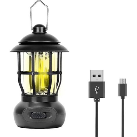 Lampe de camping électrique LED rechargeable et portable pour une utilisation en extérieur, idéale pour être suspendue dans les tentes, style vintage, avec réglages ajustables - AquaForge (1/4)