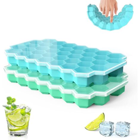 Lot de 2 bacs à glaçons en silicone avec couvercles, idéal pour rafraîchir les boissons, bleu clair et vert menthe. - AquaForge (1/4)