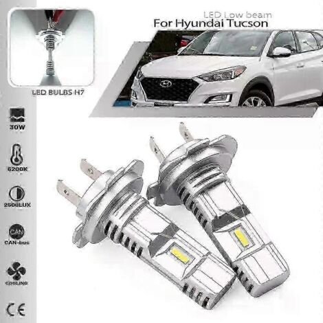 2 ampoules LED H7 compatibles avec les phares de voiture, ultra-lumineuses, feux de croisement, blanc 6500K pour HYUNDAI i40 TUCSON 2018 2019 2020 - AquaForge (1/5)